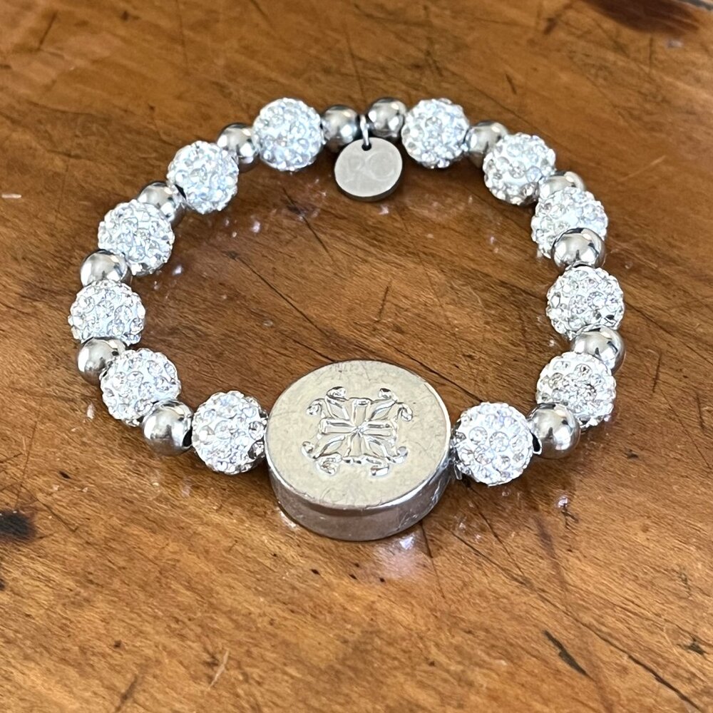 Rustic Cuff Shambala Pave Rhinestone  Stretch Bracelet Logo